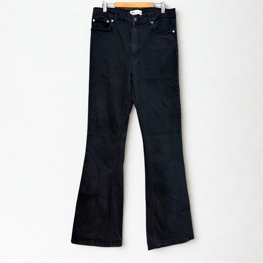 📼 Zara Washed Black Bell Bottom Flare Jeans High Rise Stretch
